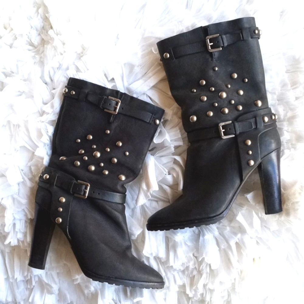 Ralph Lauren Collection Black Studded Mosia Boots 7